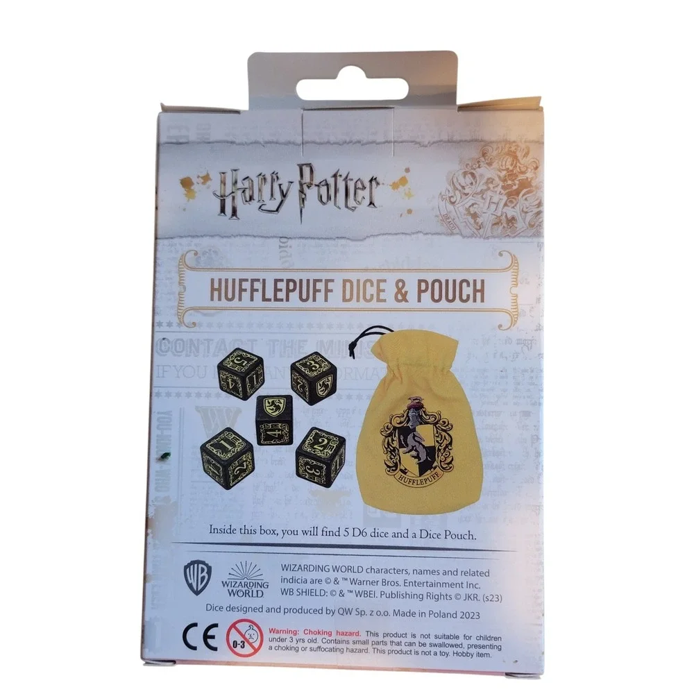 Harry Potter Hufflepuff Dice‎ and Pouch Set OS Black Yellow New D6